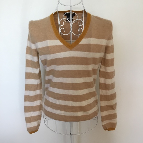Lord & Taylor striped v neck cashmere sweater - Picture 2 of 7